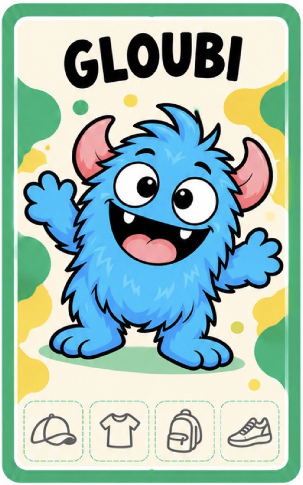Carte Gloubi, monstre bleu poilu et joyeux