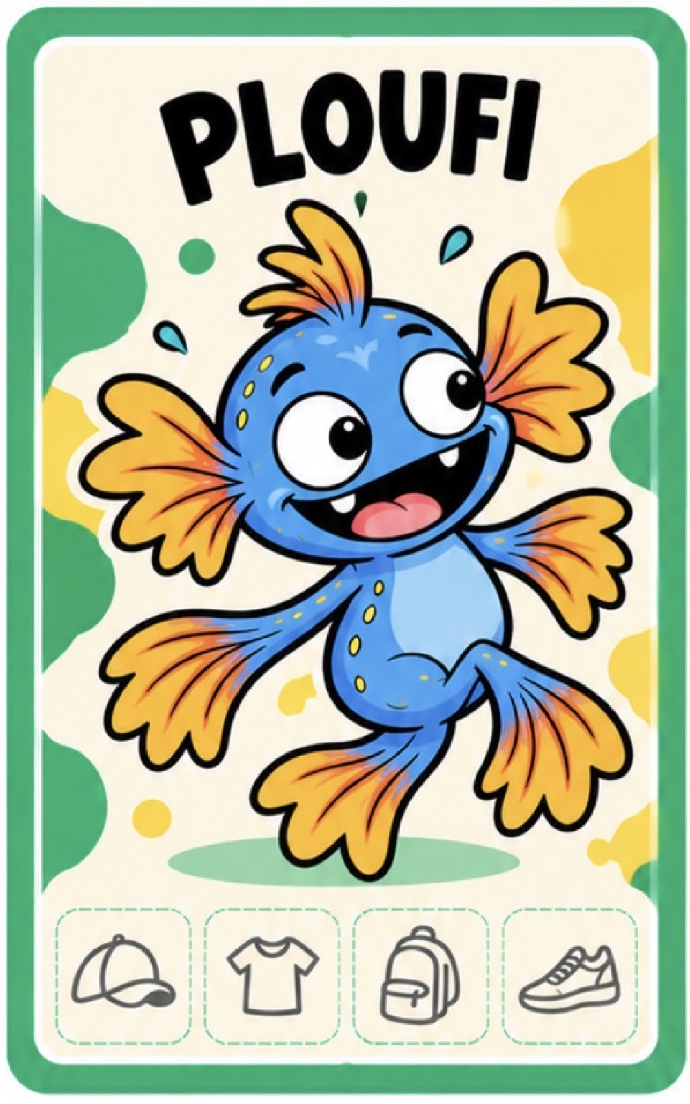 Carte Ploufi, axolotl violet aux nageoires jaunes